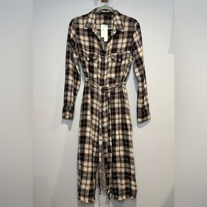 Sanctuary women’s long cardigan plaid extra small waist tie button up